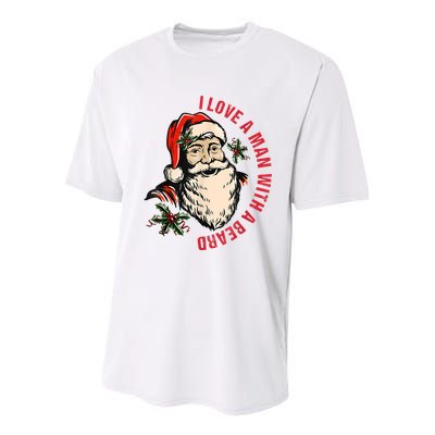 Funny Retro Christmas Santa Claus I Love A Man With A Beard Youth Performance Sprint T-Shirt