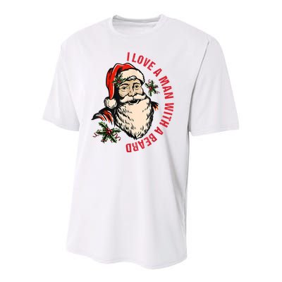 Funny Retro Christmas Santa Claus I Love A Man With A Beard Youth Performance Sprint T-Shirt