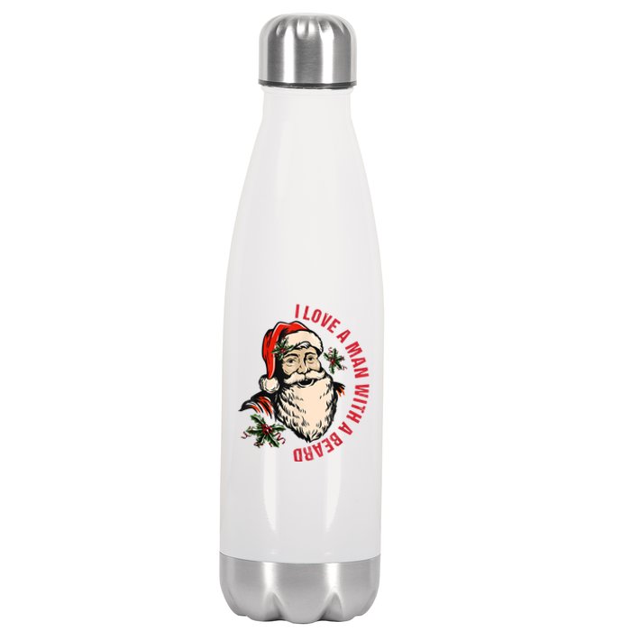 Funny Retro Christmas Santa Claus I Love A Man With A Beard Stainless Steel Insulated Water Bottle