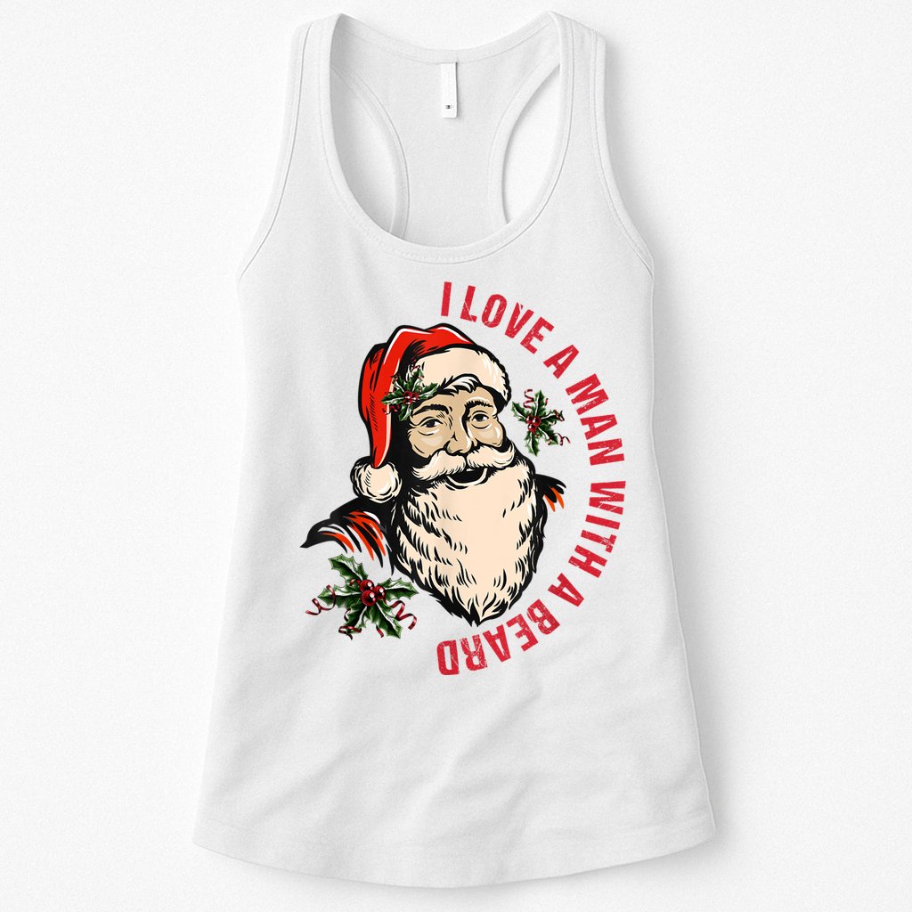 Funny Retro Christmas Santa Claus I Love A Man With A Beard Womens Tank Top
