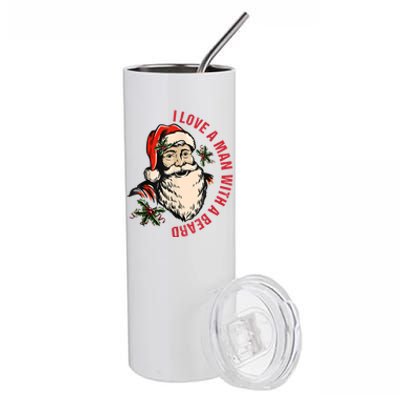 Funny Retro Christmas Santa Claus I Love A Man With A Beard Stainless Steel Tumbler