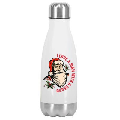 Funny Retro Christmas Santa Claus I Love A Man With A Beard Stainless Steel Insulated Water Bottle