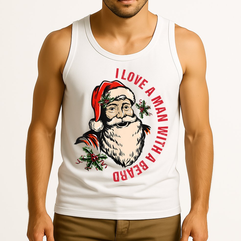 Funny Retro Christmas Santa Claus I Love A Man With A Beard Tank Top