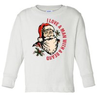 Funny Retro Christmas Santa Claus I Love A Man With A Beard Toddler Long Sleeve Shirt