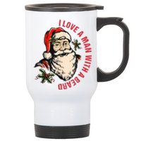 Funny Retro Christmas Santa Claus I Love A Man With A Beard Stainless Steel Travel Mug