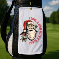 Funny Retro Christmas Santa Claus I Love A Man With A Beard Golf Towel