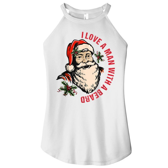 Funny Retro Christmas Santa Claus I Love A Man With A Beard Women's Perfect Tri Rocker Tank