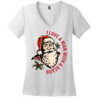 Funny Retro Christmas Santa Claus I Love A Man With A Beard Women's V-Neck T-Shirt