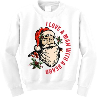 Funny Retro Christmas Santa Claus I Love A Man With A Beard Kids Sweatshirt