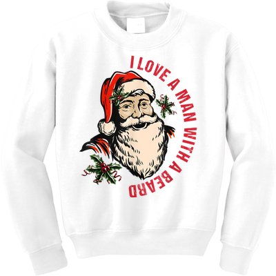 Funny Retro Christmas Santa Claus I Love A Man With A Beard Kids Sweatshirt