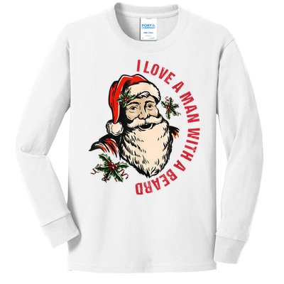 Funny Retro Christmas Santa Claus I Love A Man With A Beard Kids Long Sleeve Shirt