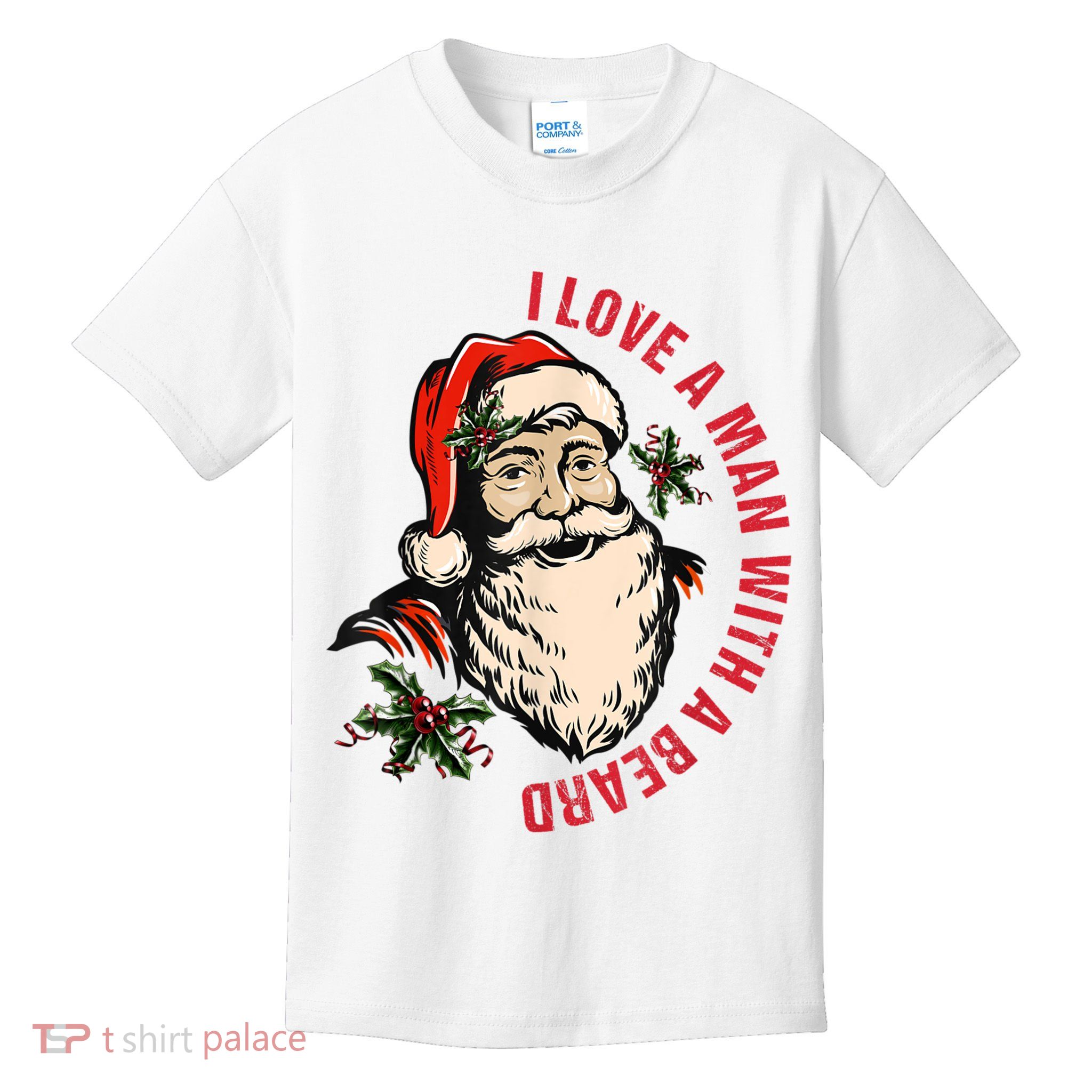 Funny Retro Christmas Santa Claus I Love A Man With A Beard Kids T-Shirt