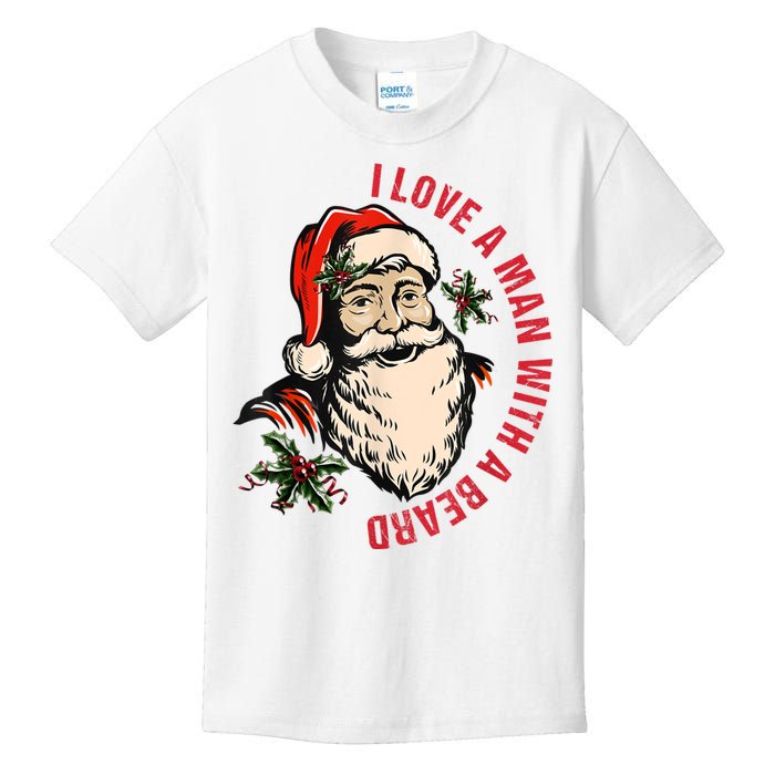 Funny Retro Christmas Santa Claus I Love A Man With A Beard Kids T-Shirt