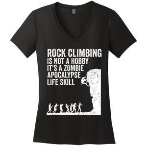 Funny Rock Climber Gift For Men Women Cool Zombie Climbing Gift Women's V-Neck T-Shirt