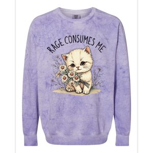 Funny Rage Consumes Me Cat Flower Cute Kitty Cat Meme Design Colorblast Crewneck Sweatshirt