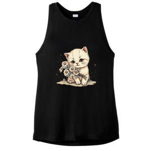 Funny Rage Consumes Me Cat Flower Cute Kitty Cat Meme Design Ladies PosiCharge Tri-Blend Wicking Tank