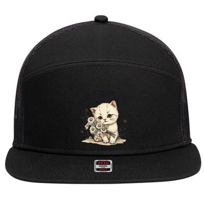 Funny Rage Consumes Me Cat Flower Cute Kitty Cat Meme Design 7 Panel Mesh Trucker Snapback Hat
