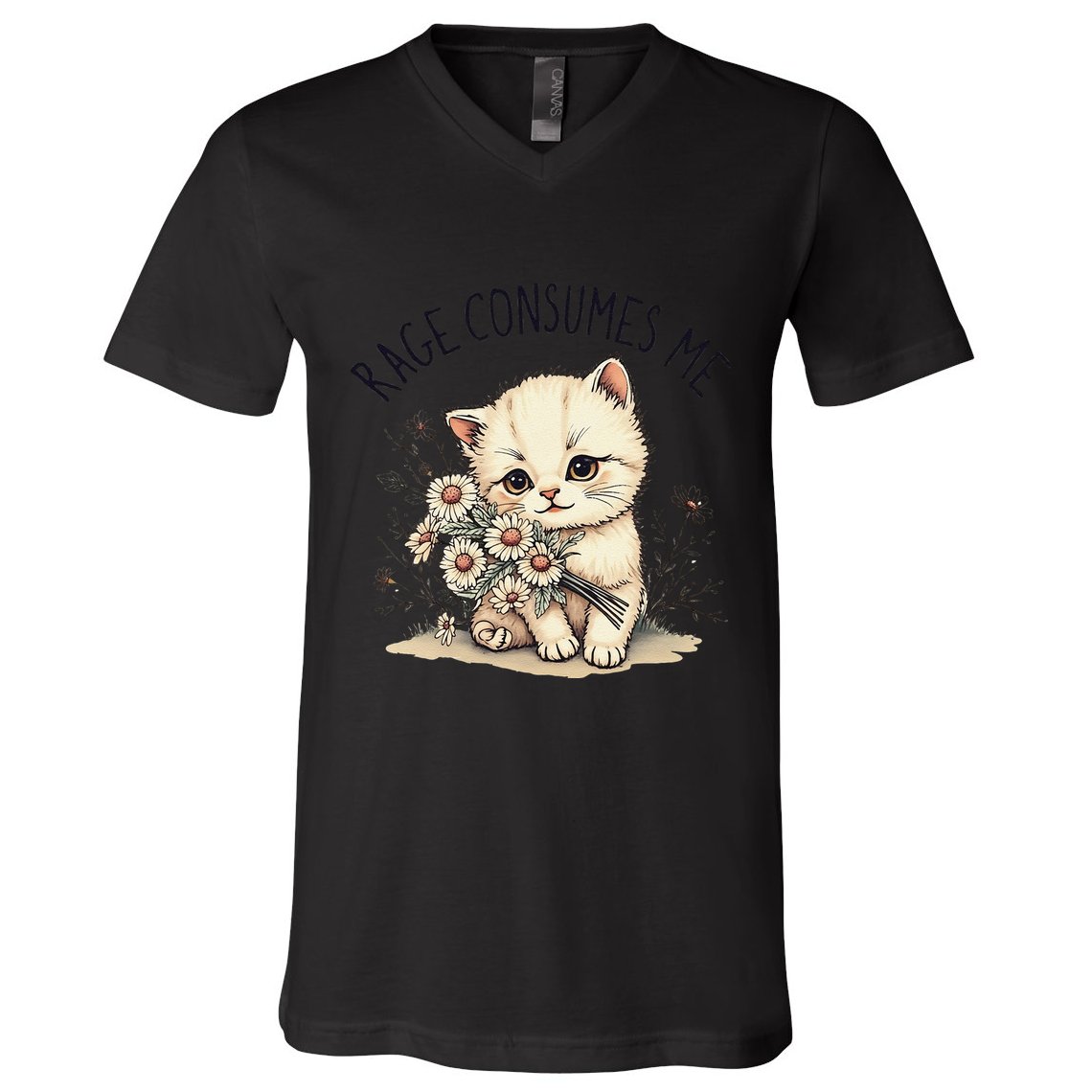 Funny Rage Consumes Me Cat Flower Cute Kitty Cat Meme Design V-Neck T-Shirt