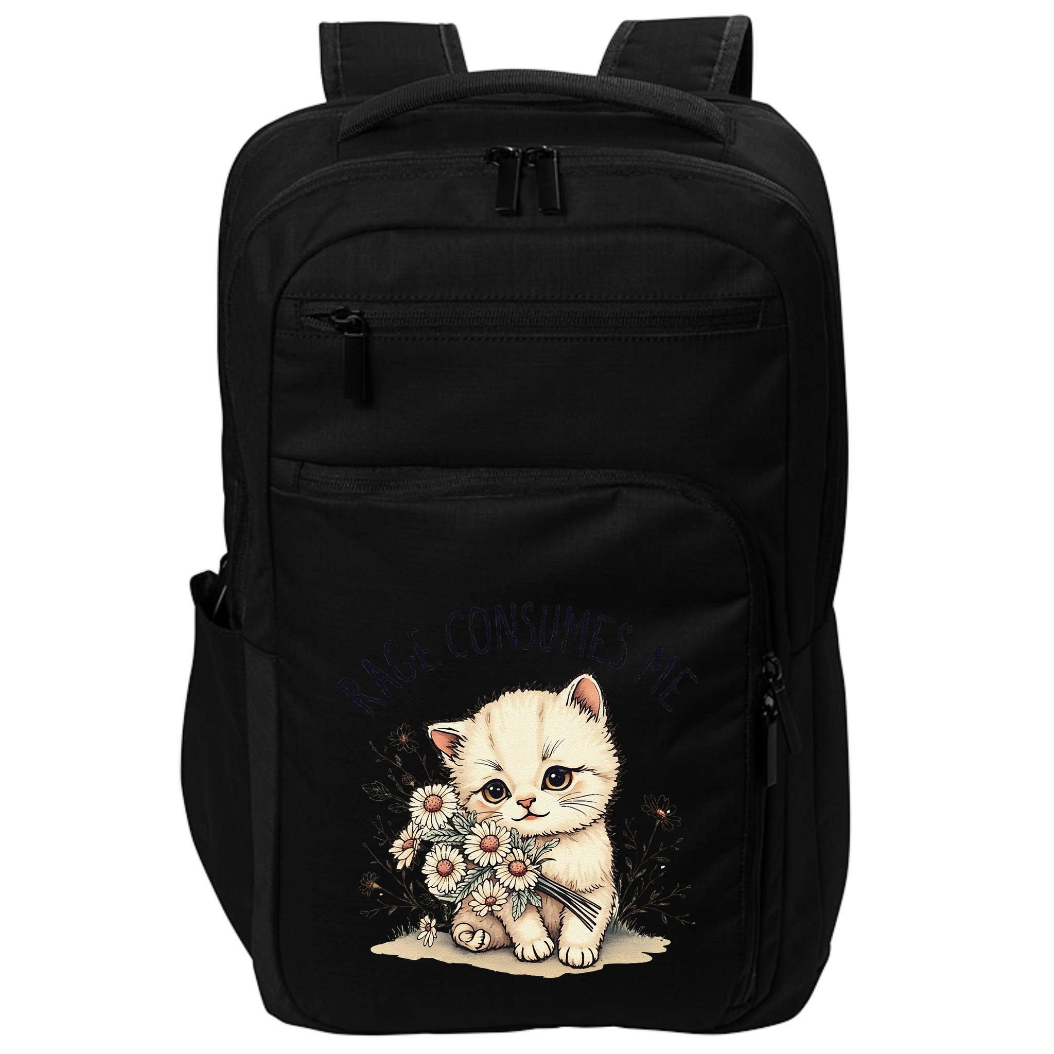 Funny Rage Consumes Me Cat Flower Cute Kitty Cat Meme Design Impact Tech Backpack
