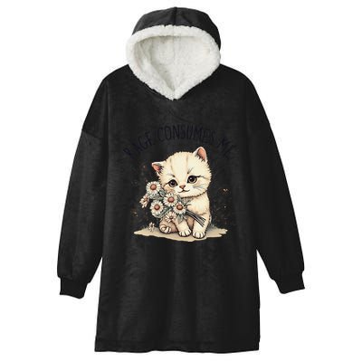 Funny Rage Consumes Me Cat Flower Cute Kitty Cat Meme Design Hooded Wearable Blanket