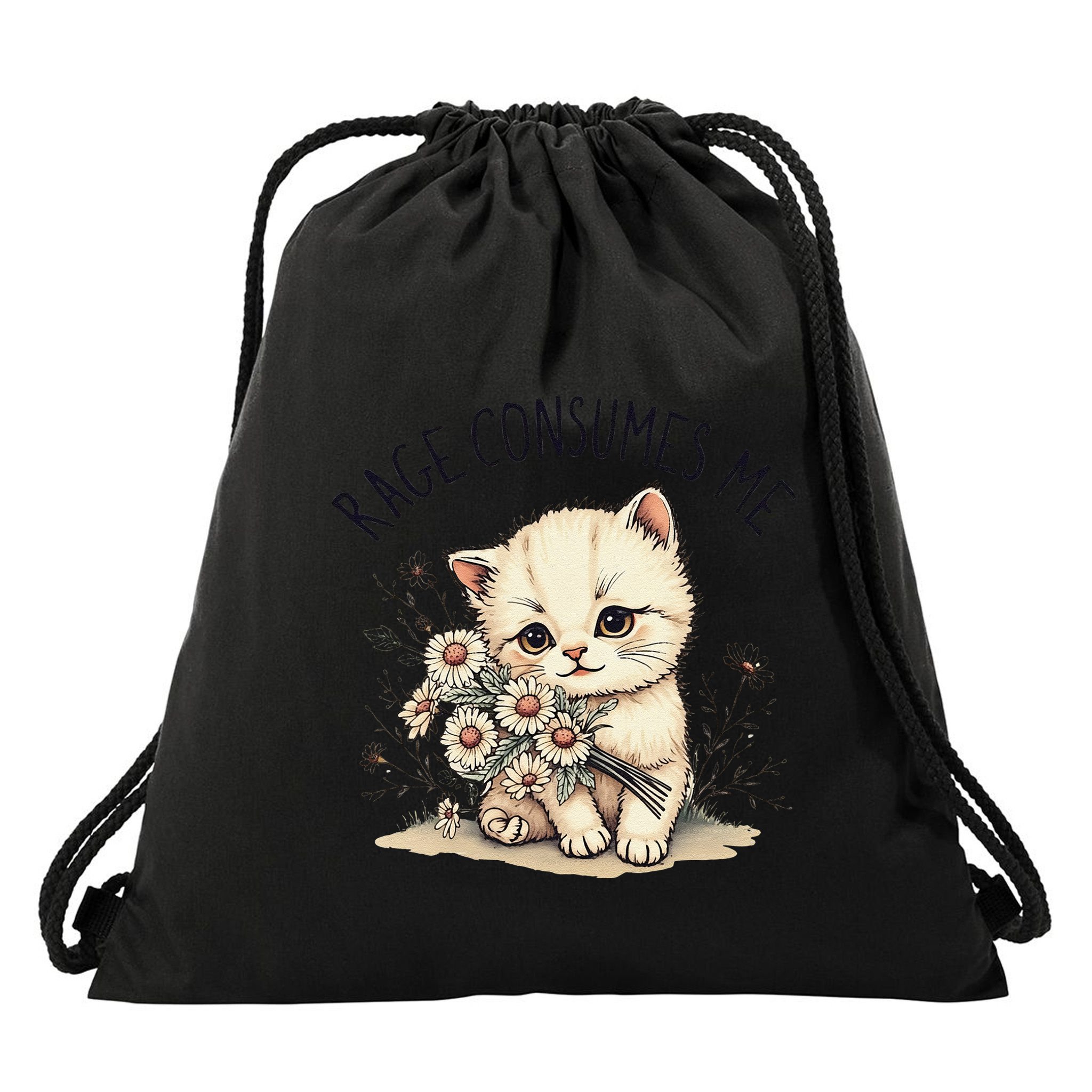Funny Rage Consumes Me Cat Flower Cute Kitty Cat Meme Design Drawstring Bag
