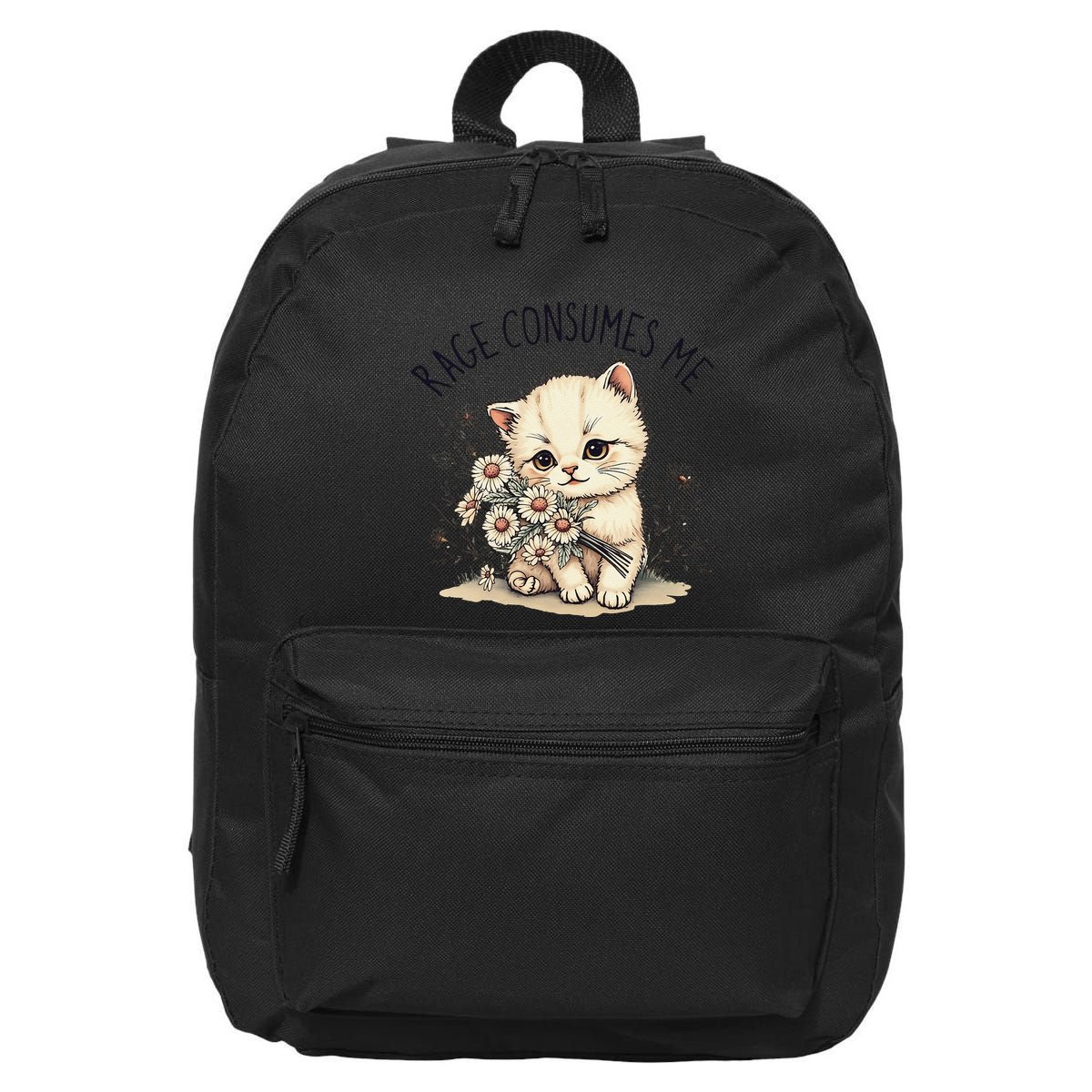 Funny Rage Consumes Me Cat Flower Cute Kitty Cat Meme Design 16 in Basic Backpack