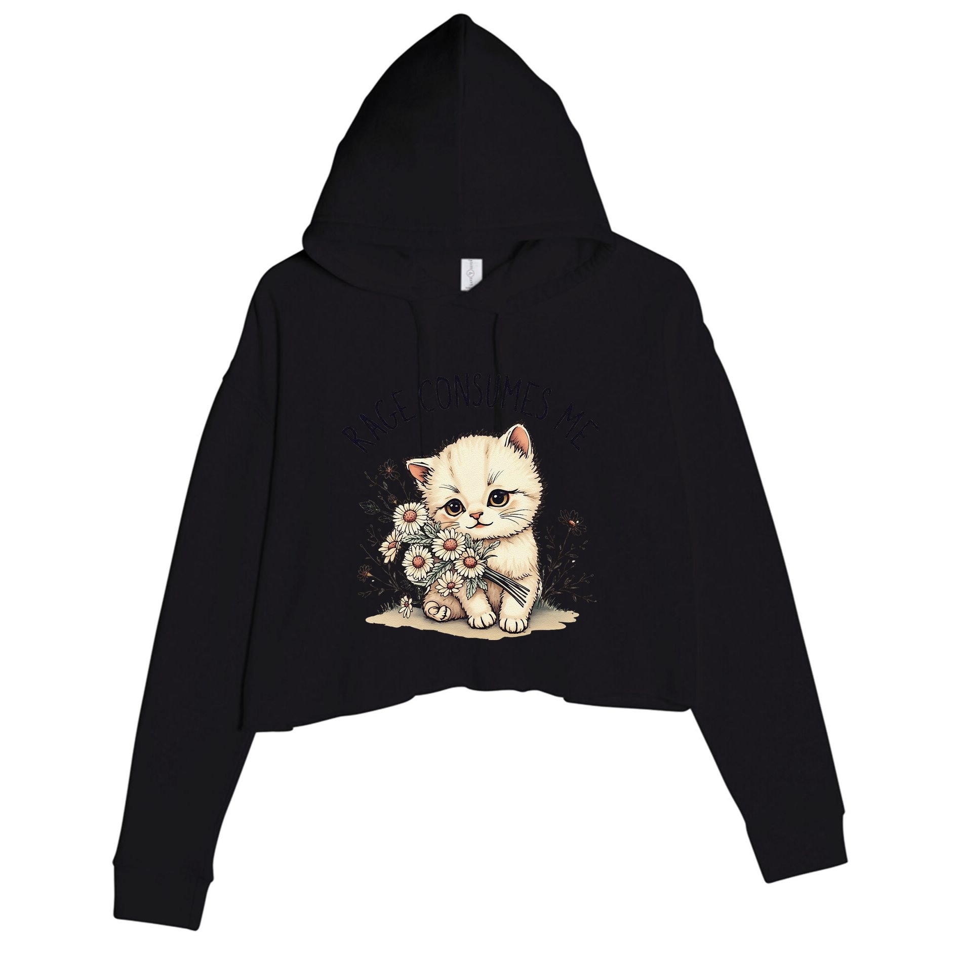 Funny Rage Consumes Me Cat Flower Cute Kitty Cat Meme Design Crop Fleece Hoodie