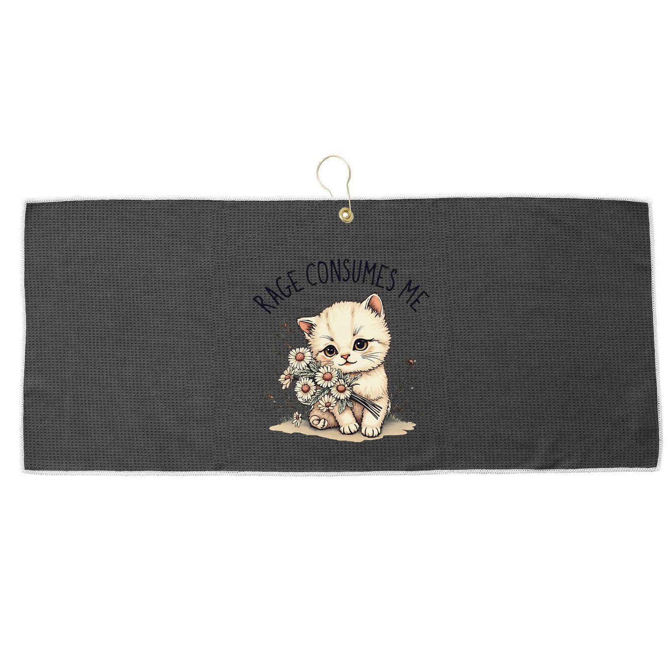 Funny Rage Consumes Me Cat Flower Cute Kitty Cat Meme Design Large Microfiber Waffle Golf Towel
