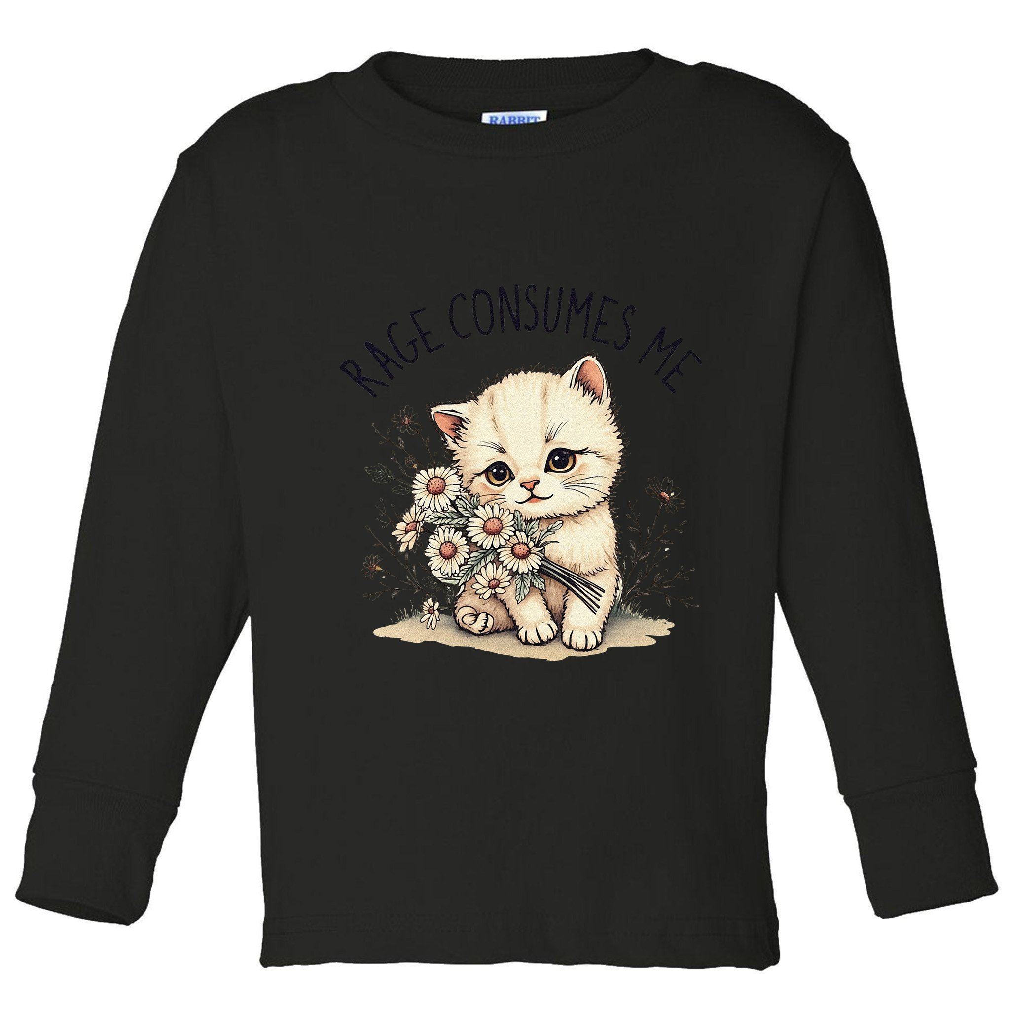 Funny Rage Consumes Me Cat Flower Cute Kitty Cat Meme Design Toddler Long Sleeve Shirt