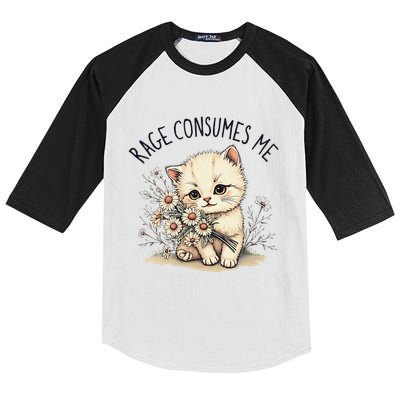 Funny Rage Consumes Me Cat Flower Cute Kitty Cat Meme Design Kids Colorblock Raglan Jersey