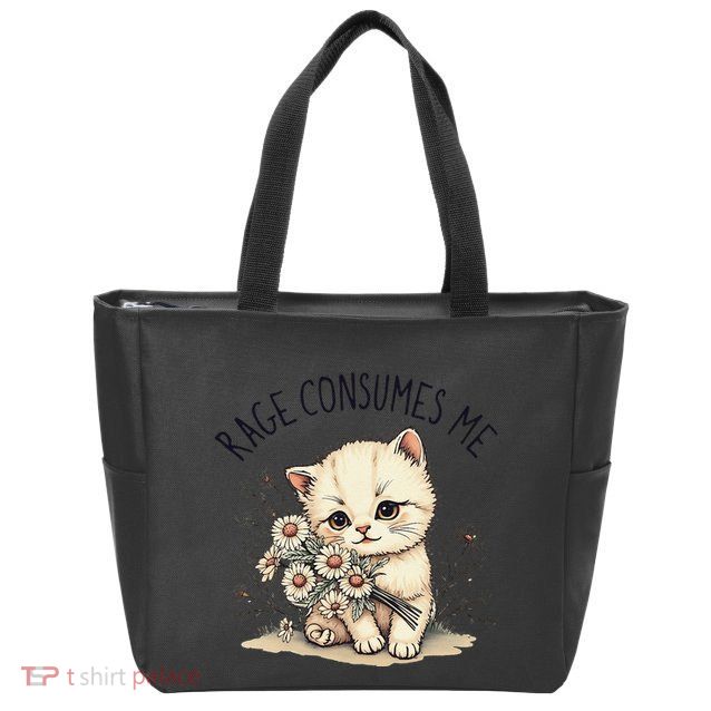 Funny Rage Consumes Me Cat Flower Cute Kitty Cat Meme Design Zip Tote Bag
