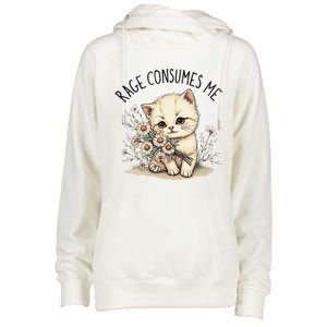 Funny Rage Consumes Me Cat Flower Cute Kitty Cat Meme Design Womens Funnel Neck Pullover Hood