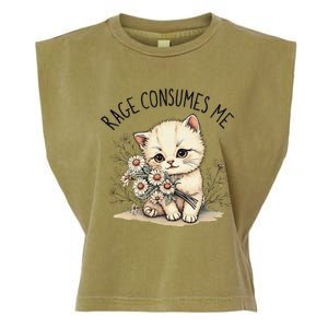 Funny Rage Consumes Me Cat Flower Cute Kitty Cat Meme Design Garment-Dyed Women's Muscle Tee