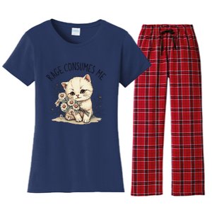 Funny Rage Consumes Me Cat Flower Cute Kitty Cat Meme Design Women's Flannel Pajama Set