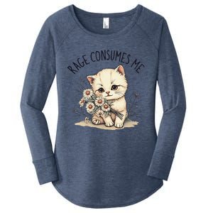 Funny Rage Consumes Me Cat Flower Cute Kitty Cat Meme Design Women's Perfect Tri Tunic Long Sleeve Shirt