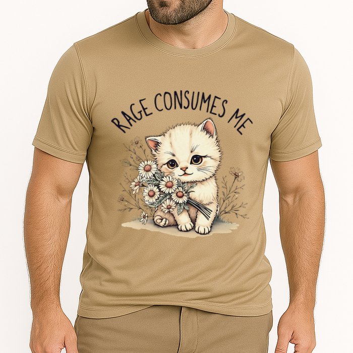 Funny Rage Consumes Me Cat Flower Cute Kitty Cat Meme Design Cooling Performance Crew T-Shirt