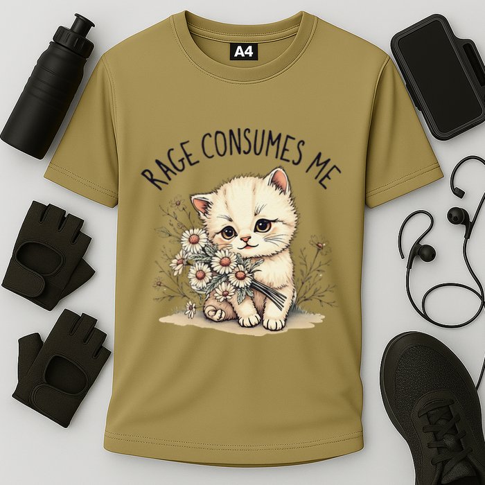 Funny Rage Consumes Me Cat Flower Cute Kitty Cat Meme Design Cooling Performance Crew T-Shirt