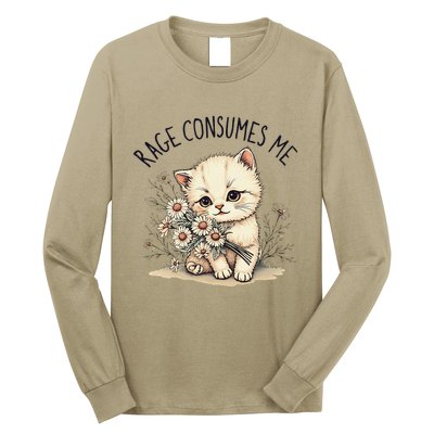 Funny Rage Consumes Me Cat Flower Cute Kitty Cat Meme Design Long Sleeve Shirt