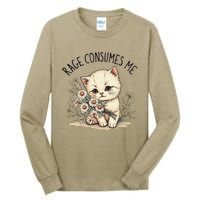 Funny Rage Consumes Me Cat Flower Cute Kitty Cat Meme Design Tall Long Sleeve T-Shirt