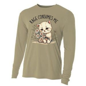 Funny Rage Consumes Me Cat Flower Cute Kitty Cat Meme Design Cooling Performance Long Sleeve Crew