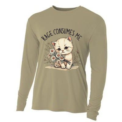 Funny Rage Consumes Me Cat Flower Cute Kitty Cat Meme Design Cooling Performance Long Sleeve Crew