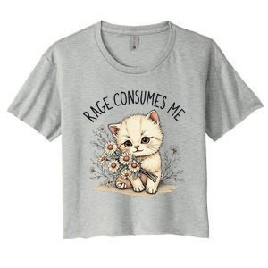 Funny Rage Consumes Me Cat Flower Cute Kitty Cat Meme Design Women's Crop Top Tee