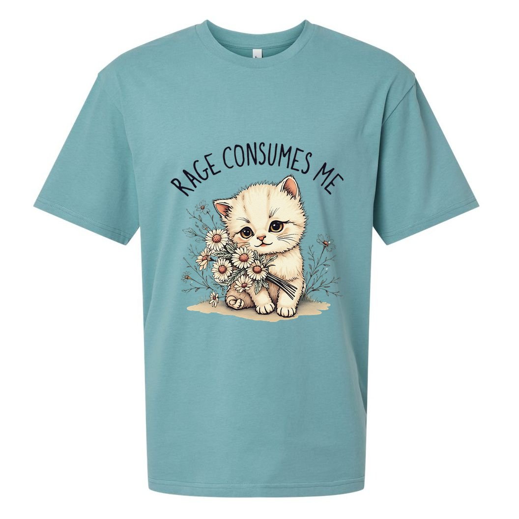 Funny Rage Consumes Me Cat Flower Cute Kitty Cat Meme Design Sueded Cloud Jersey T-Shirt