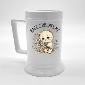 Funny Rage Consumes Me Cat Flower Cute Kitty Cat Meme Design Beer Stein