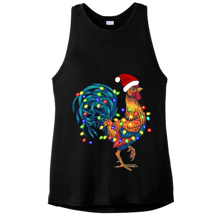 Funny Rooster Chicken Christmas Lights Pajama Farmer Funny Gift Ladies PosiCharge Tri-Blend Wicking Tank
