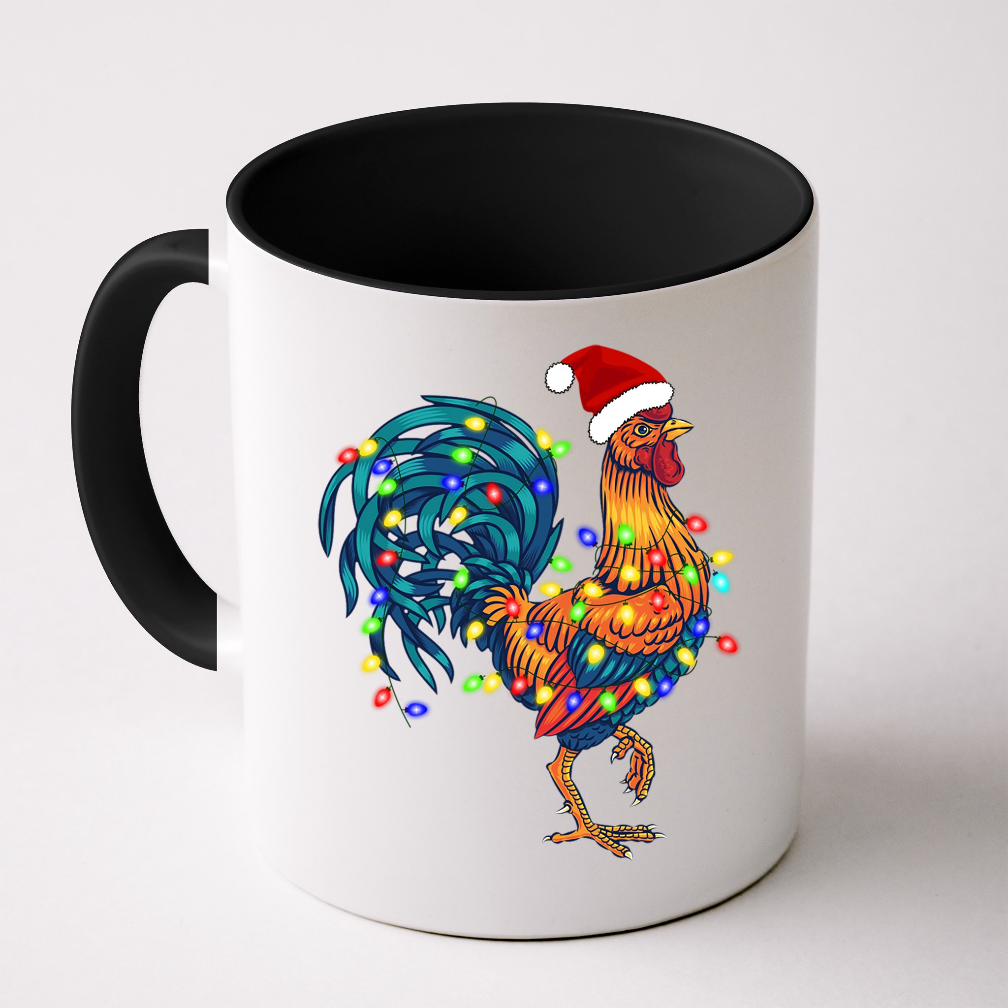 Funny Rooster Chicken Christmas Lights Pajama Farmer Funny Gift Mug