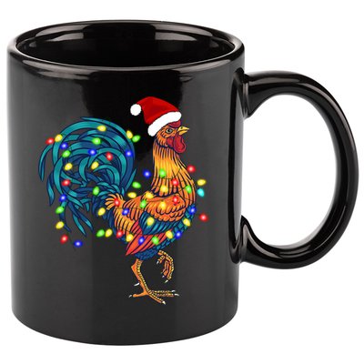 Funny Rooster Chicken Christmas Lights Pajama Farmer Funny Gift 11oz C Handle Ceramic Mug