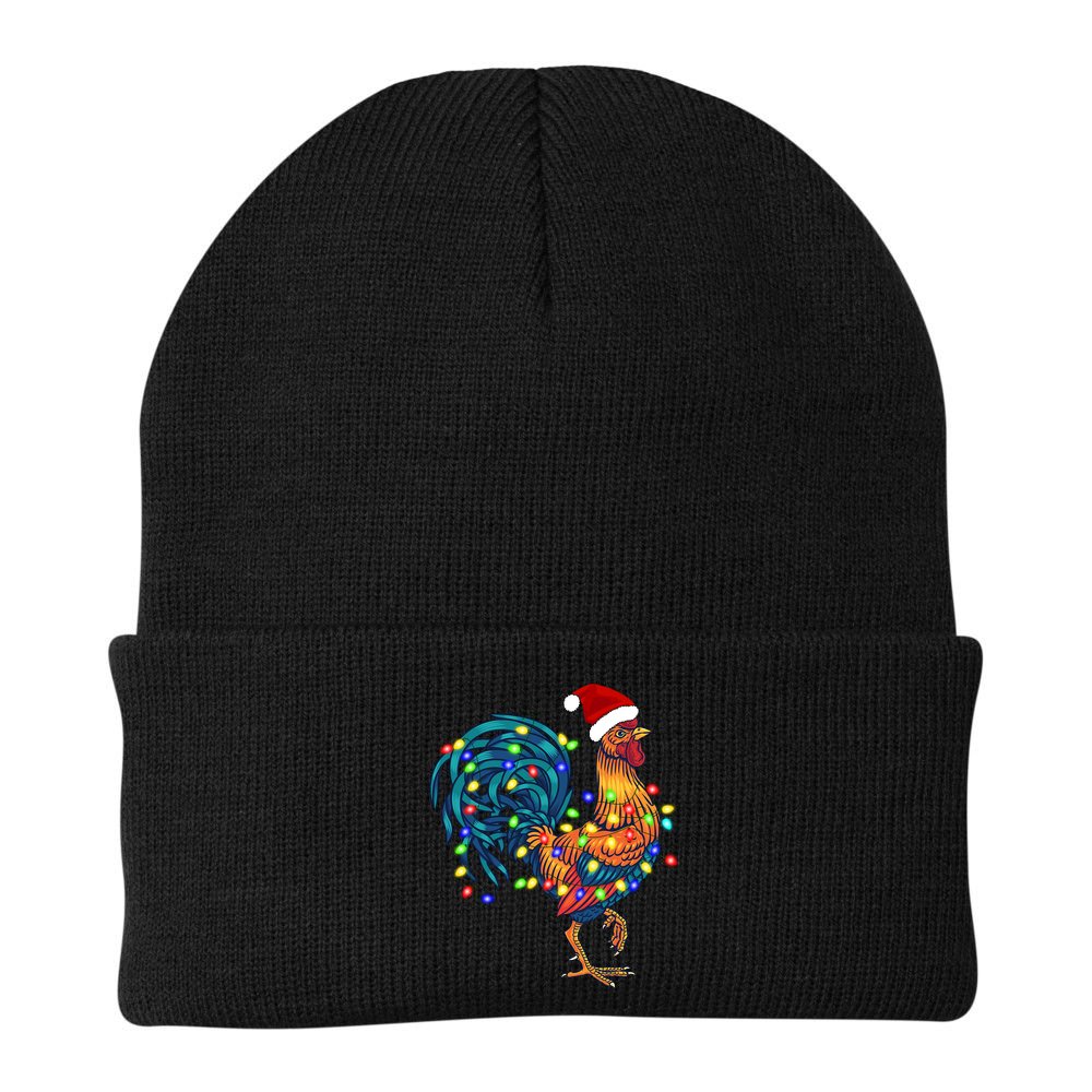 Funny Rooster Chicken Christmas Lights Pajama Farmer Funny Gift Beanie