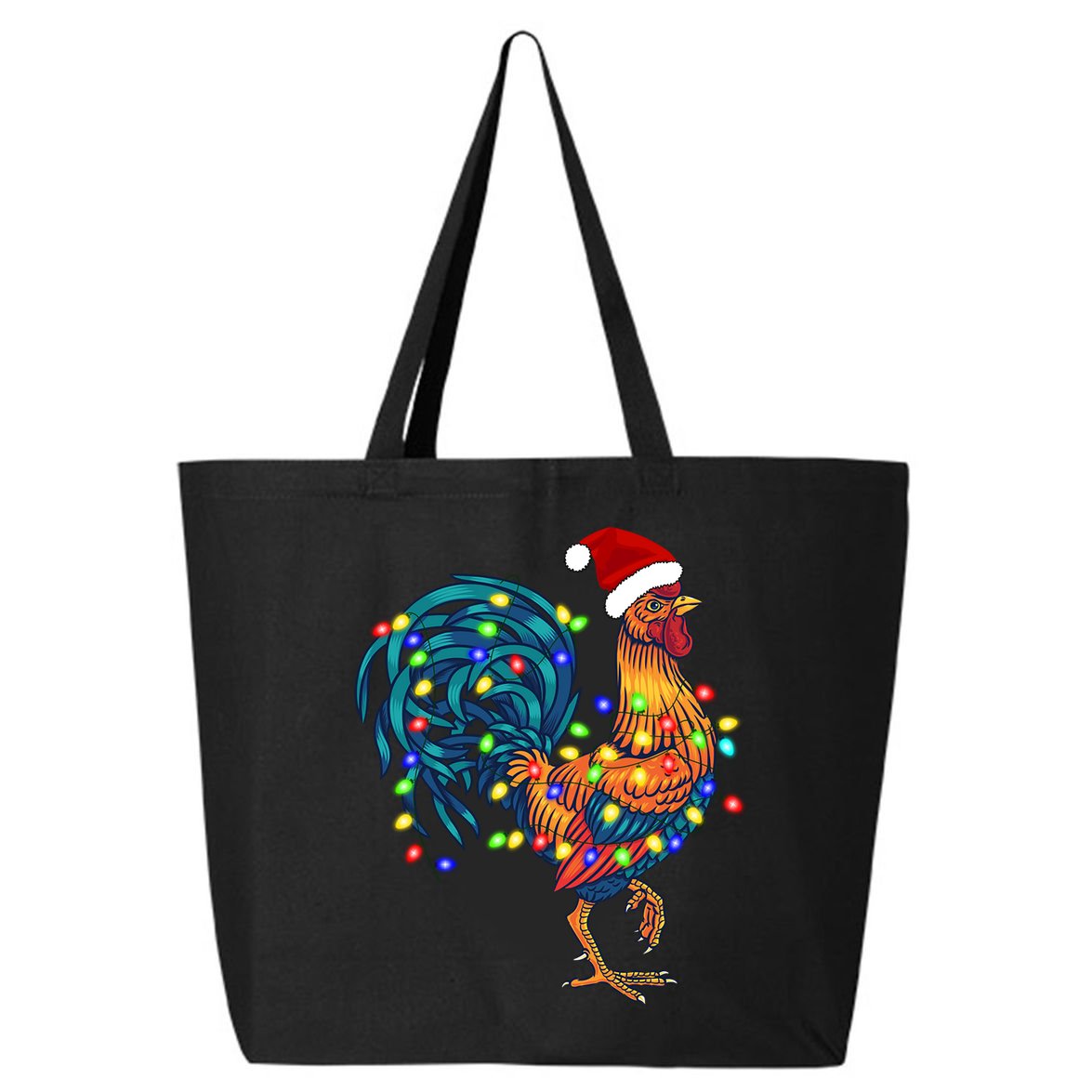 Funny Rooster Chicken Christmas Lights Pajama Farmer Funny Gift 25L Jumbo Tote