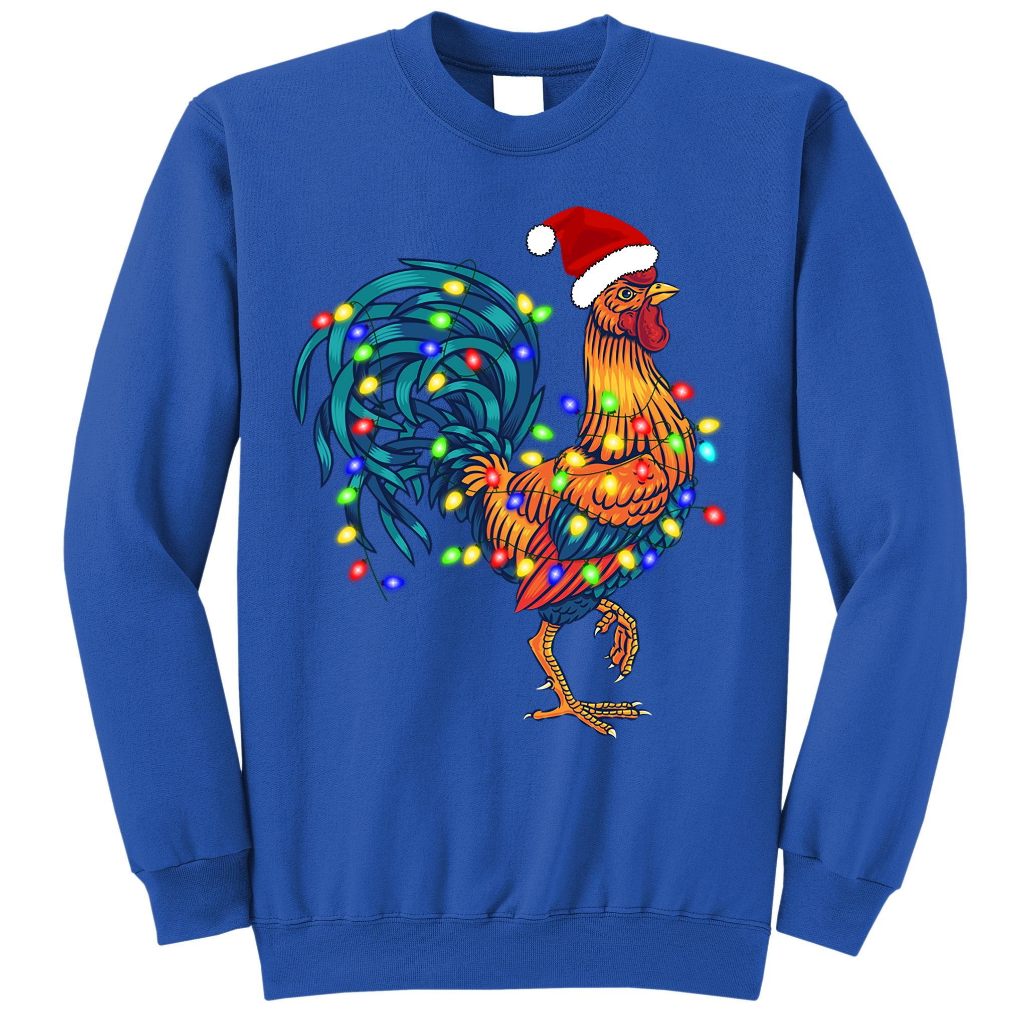 Funny Rooster Chicken Christmas Lights Pajama Farmer Funny Gift Sweatshirt